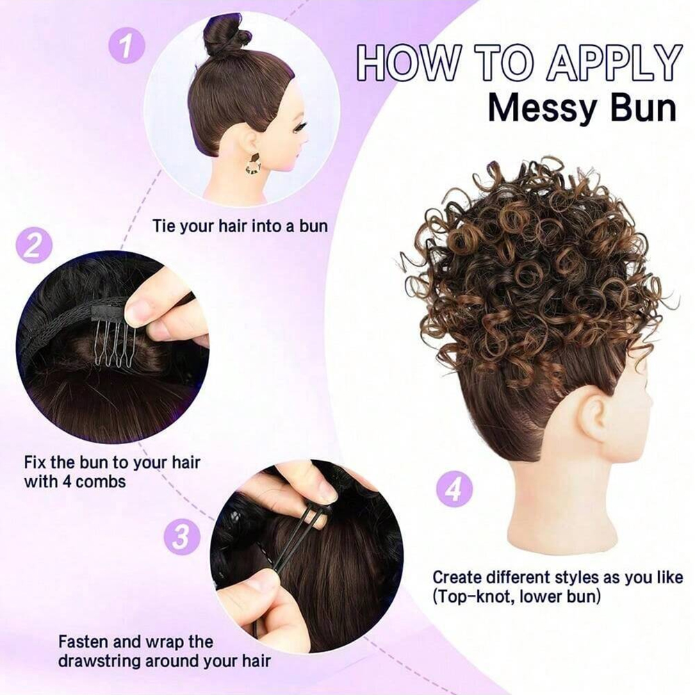 Messy Curly Hair Bun Ponytail  - Hair Care Wavy Hair review and price